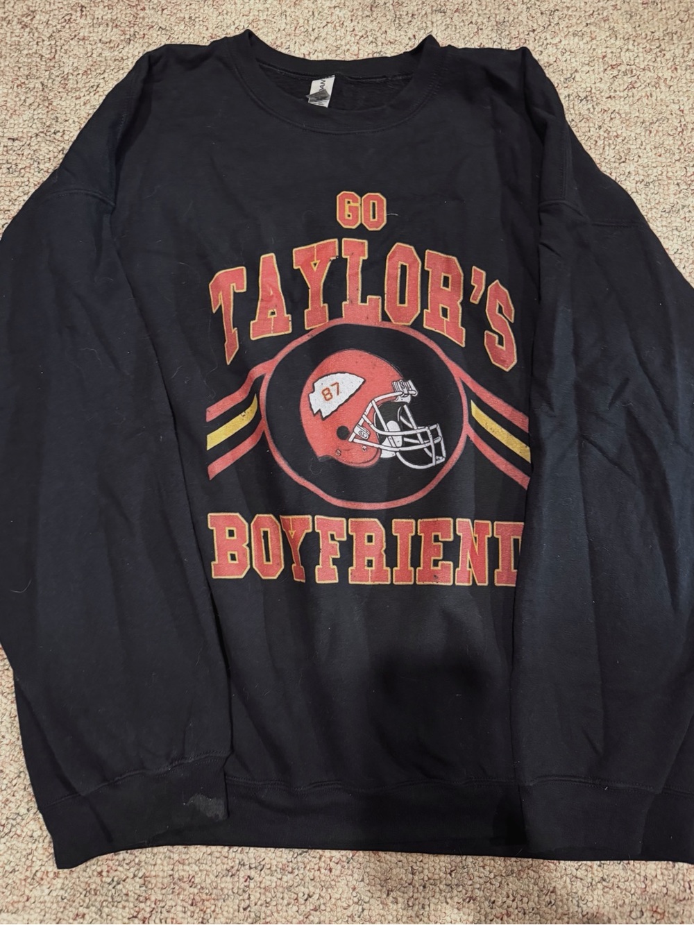 Gildan Black Crewneck Sweatshirt with Red and Gold Graphic